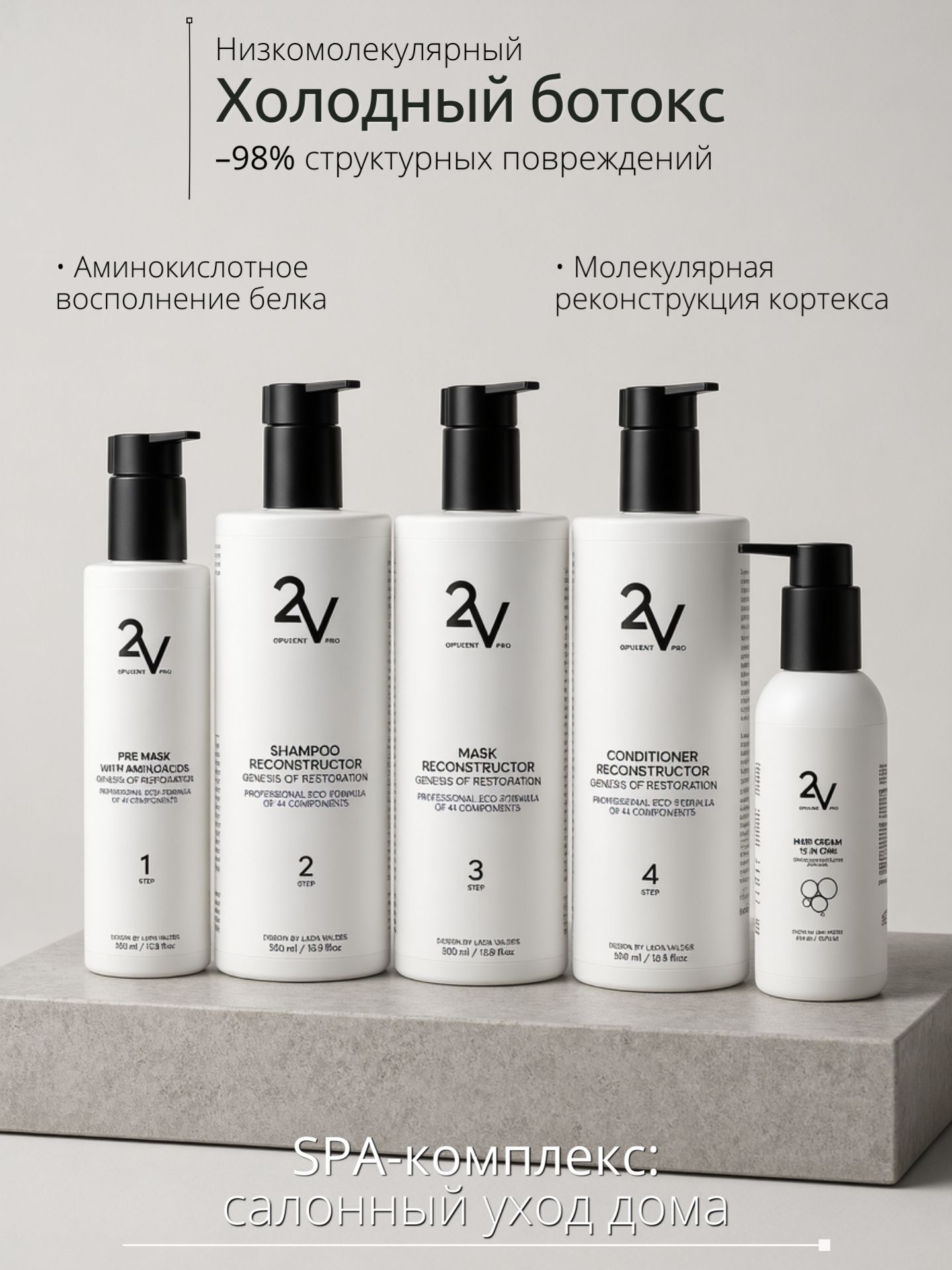PRO-5: Профессиональный набор Холодный ботокс для восстановления повреждённых и окрашенных волос 1850 мл