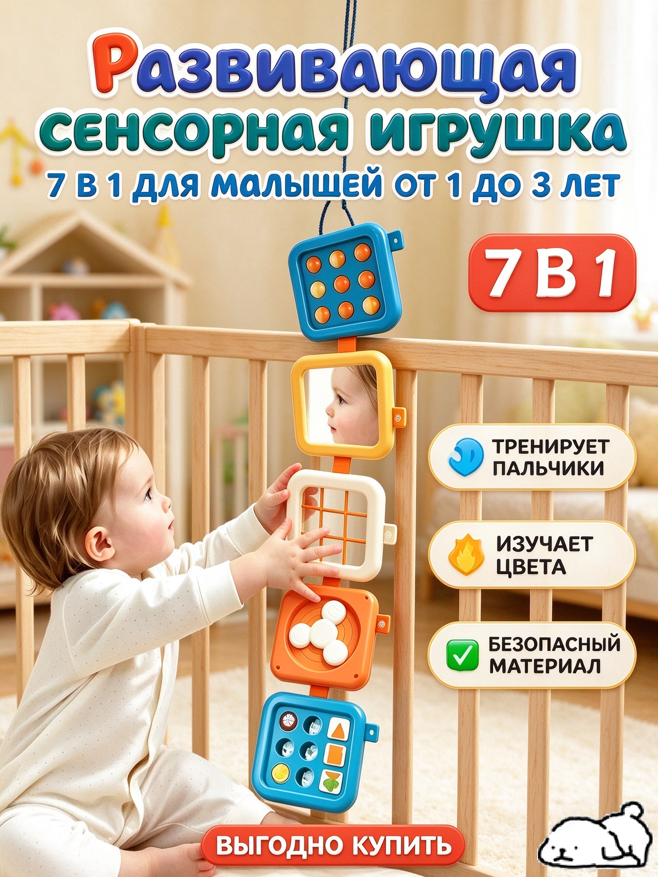 Развивающая сенсорная игрушка 7 в 1 для малышей, Монтессори бизиборд-подвеска, дорожная игрушка для детей 1-3 лет