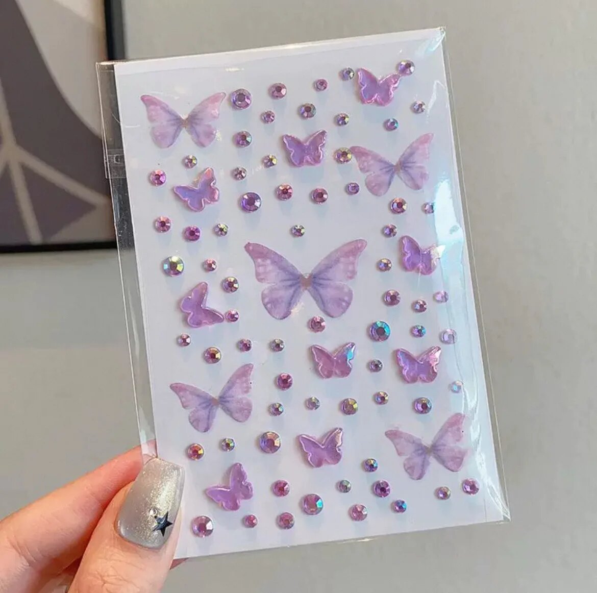 Стикеры Hisenlee 3D бабочки и круги со стразами 2. purple