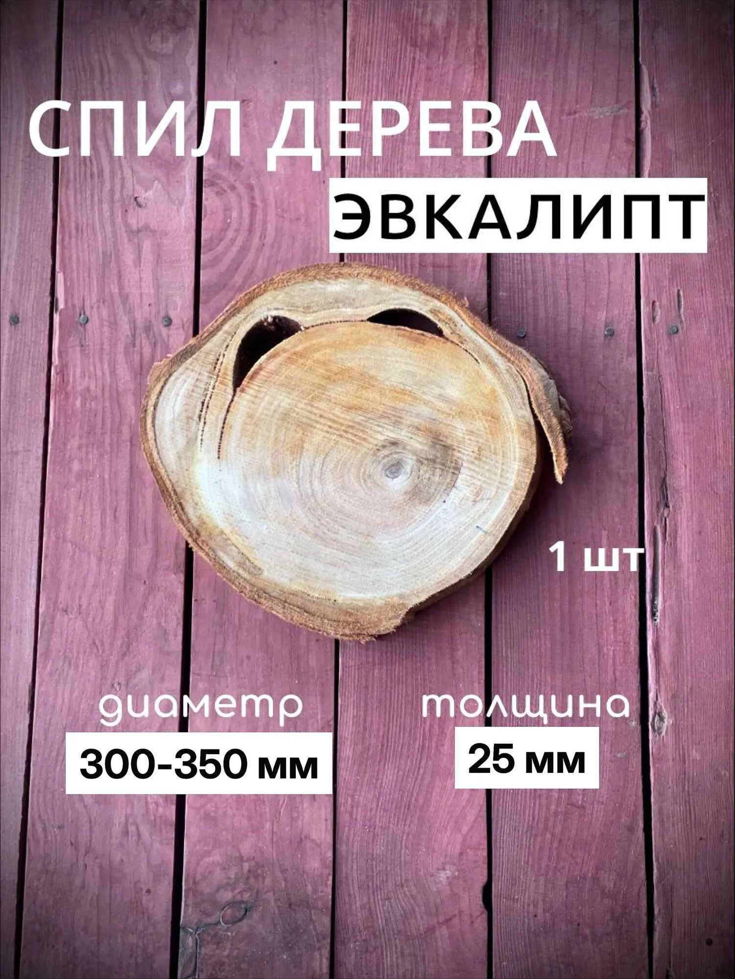 Спил дерева Эвкалипт, диаметр 30-35 см, толщина 2.5 см, 1шт