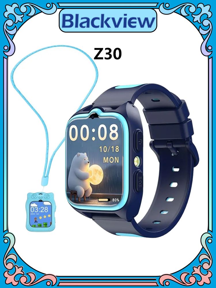 Blackview Смарт-часы Z30, 1,75-дюймовый сенсорный экран, , поддержка 4G Nano SIM-карты, 800 мАч, GPS + LBS + WIFI тройное позиционирование Al, Видеозвонки в формате HD, Светодиодный фонарик, 44mm синий, 44mm, синий