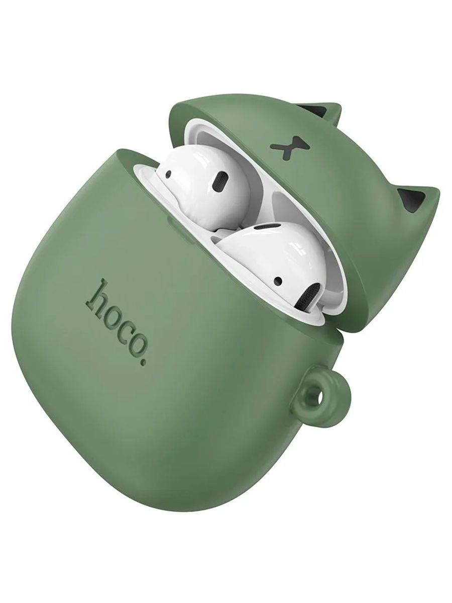 Наушники Bluetooth Hoco EW45, в кейсе c чехлом в виде кошки, сенсорные, цвет зеленый / беспроводные