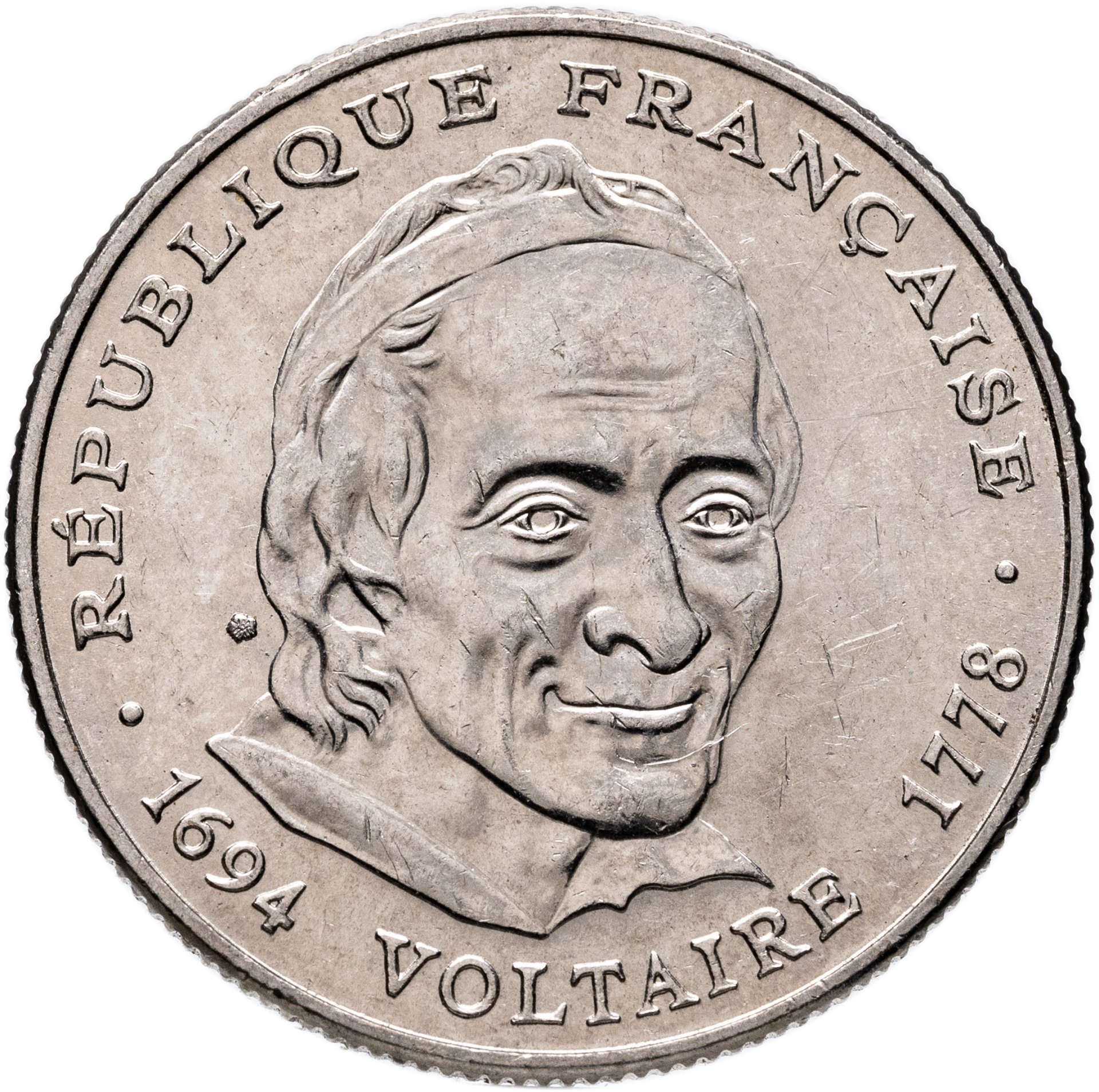 Франция 5 франков francs 1994 "300 лет со дня рождения Вольтера", Никель, в сохранности XF-AU