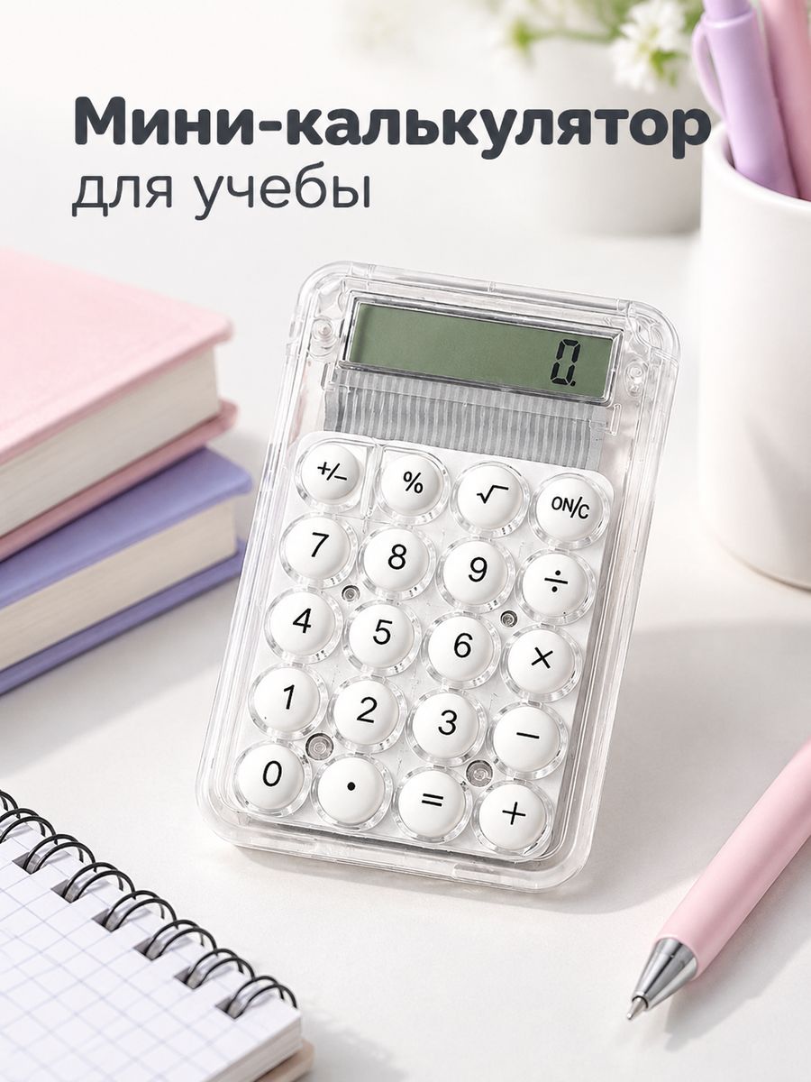 Мини-калькулятор, 8-разрядный ЖК-дисплей, прозрачный портативный калькулятор для студентов