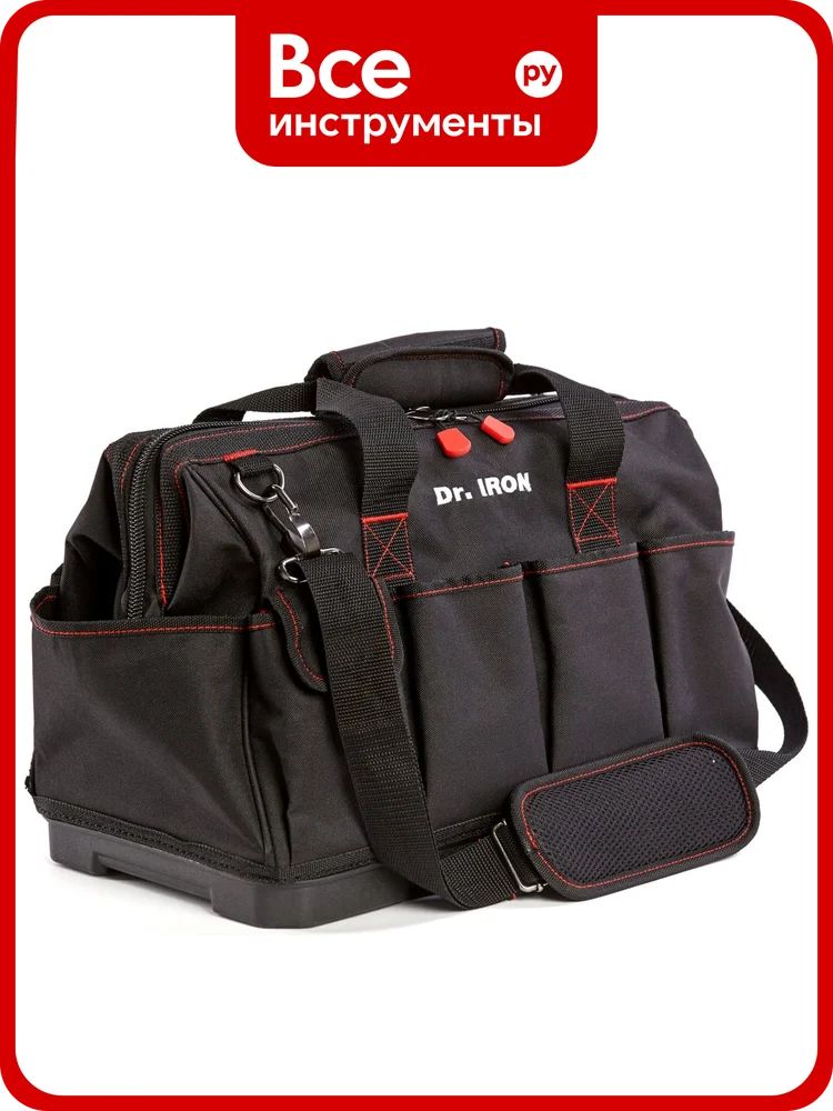 Сумка для инструмента с пластиковым дном с ремнем Dr.IRON 420x235x270 мм DR1025, пластиковый, регулируемый, ударопрочный
