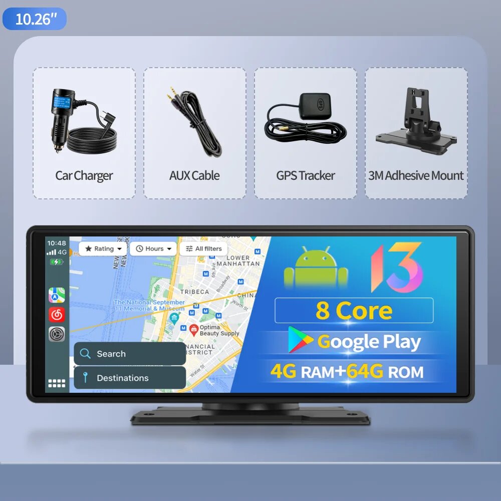 Imagebon E64 10.26" Android 13 Видеорегистратор 8-ядерный 4+64 ГБ E64 NO Rear Cam, NO TF Card