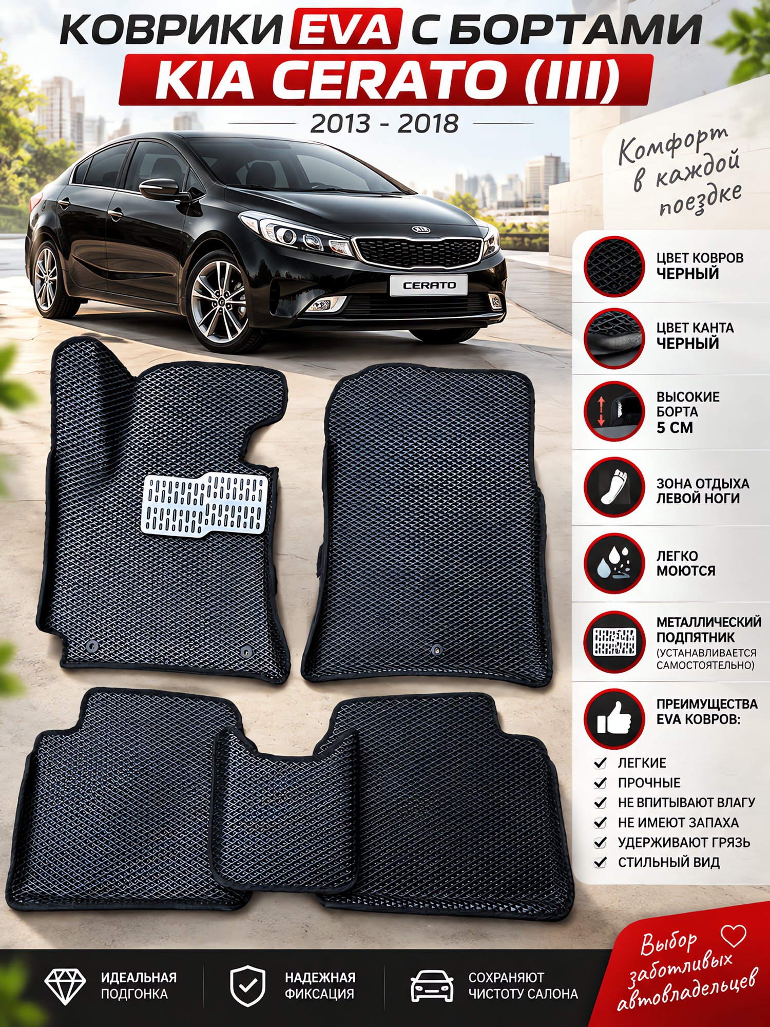 Комплект EVA с бортами Kia Cerato (III) (2013-2018)/ Церато 3