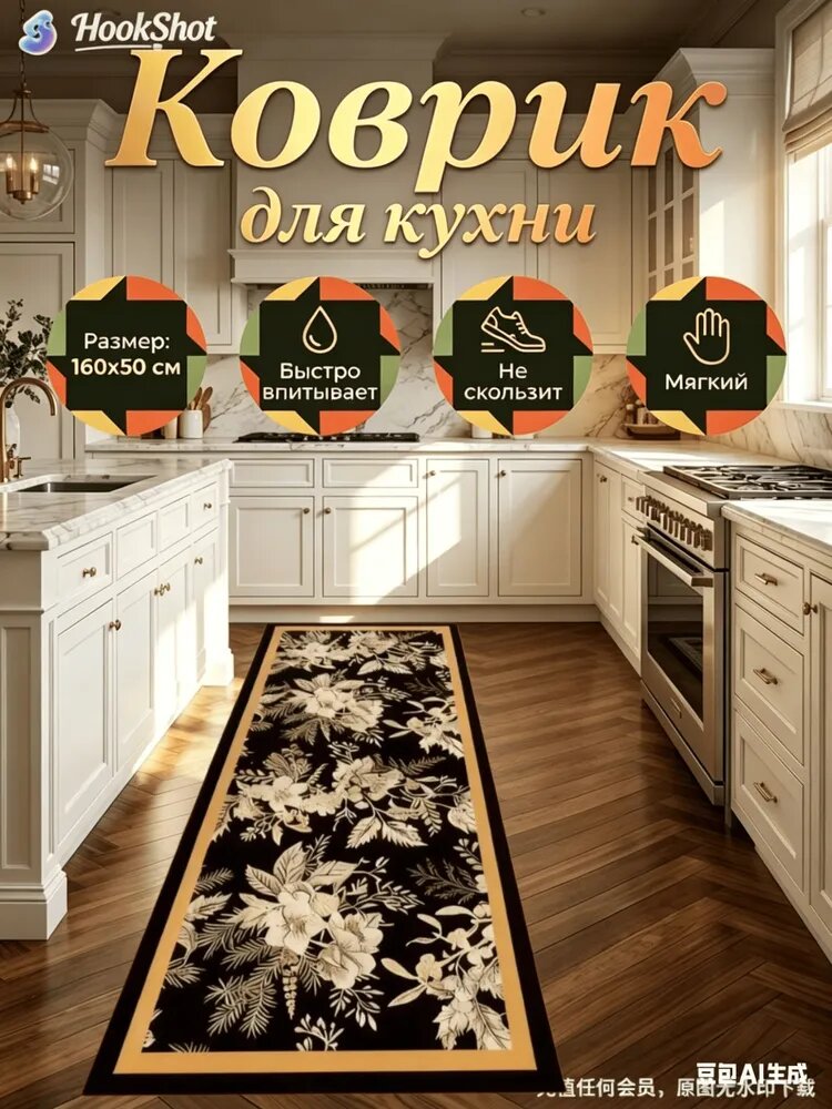 Коврик для кухни 50x160 см коричневый