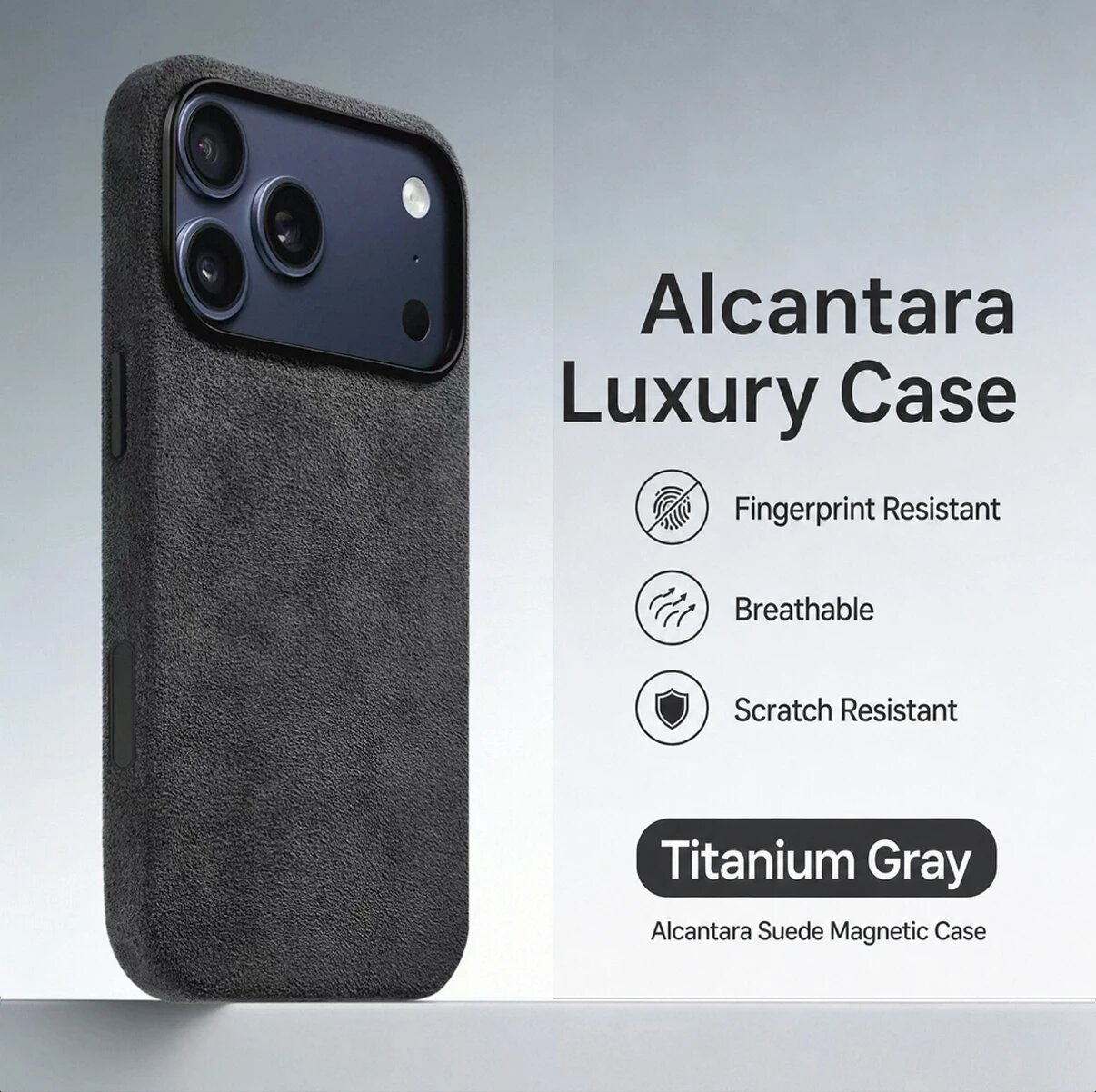 Чехол Alcantara для iPhone 18 и 17 Pro Max, магнитный чехол Серый, Black Grey, for iPhone17 Pro Max