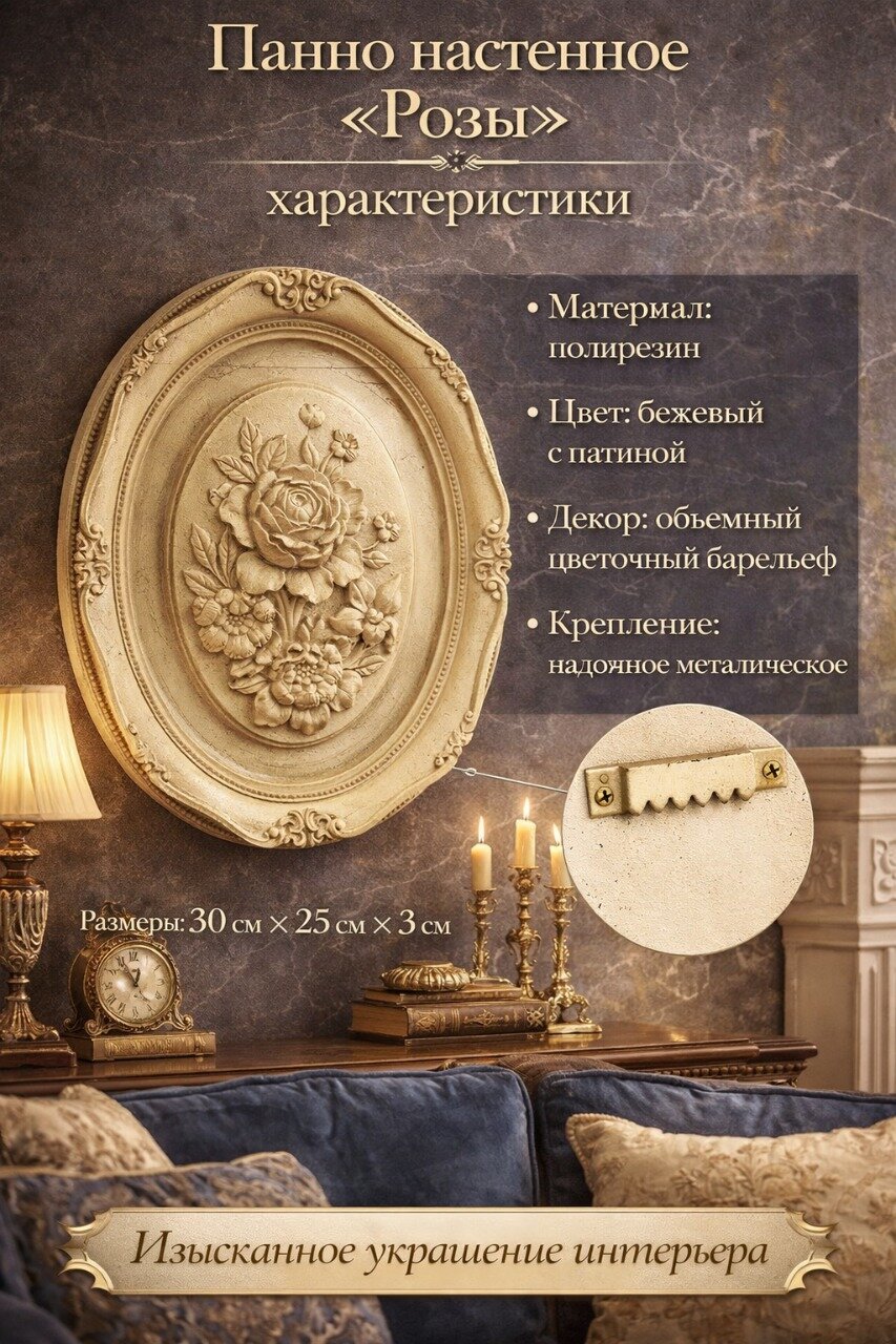 Панно настенное Розы полирезин бежевый Casaentera 25х3х30 см CE08-436-016