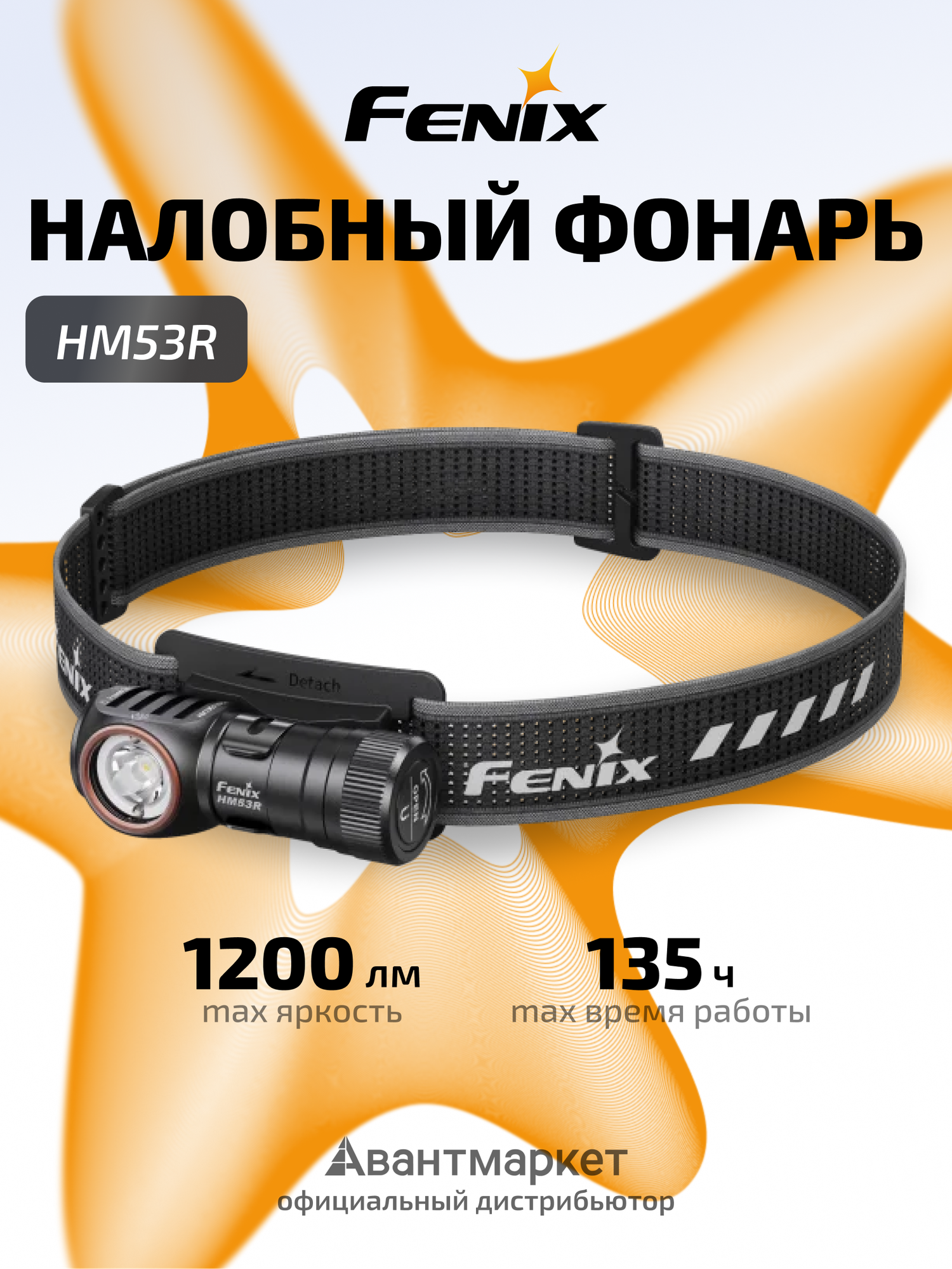 Налобный фонарь Fenix HM53R, 1200 Люмен, 158м, перезаряжаемый, USB-C