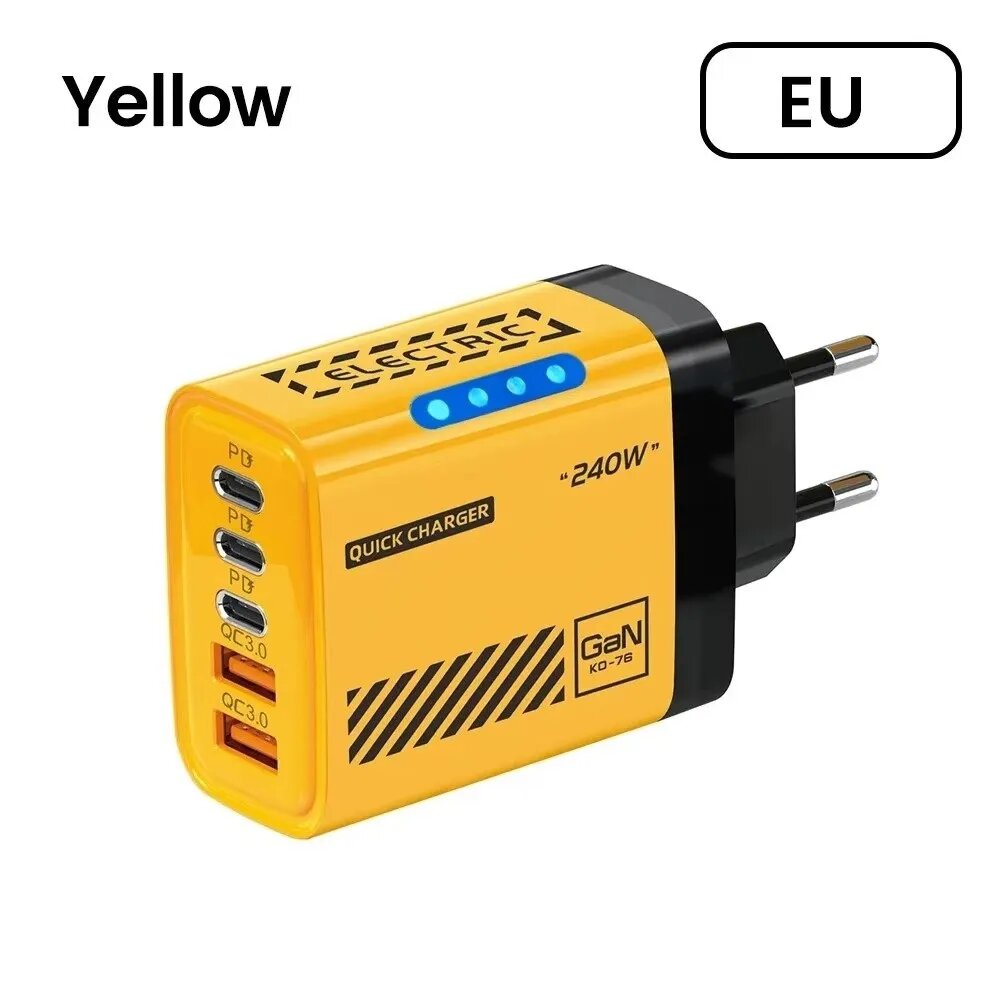 Зарядное устройство USB A+C, 240 Вт, многопортовое, с поддержкой EU/US, адаптер для зарядки телефонов с подсветкой, PD QC3.0 для iPhone/Xiaomi/Samsung