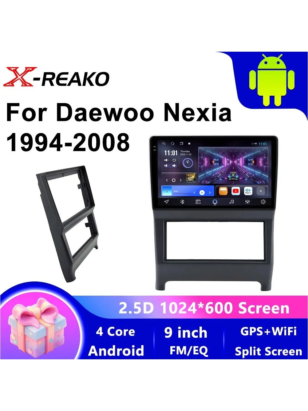 Автомагнитола X-REAKO 9" 2 DIN для Daewoo Nexia: Android, GPS, Wi-Fi, 2/64 ГБ