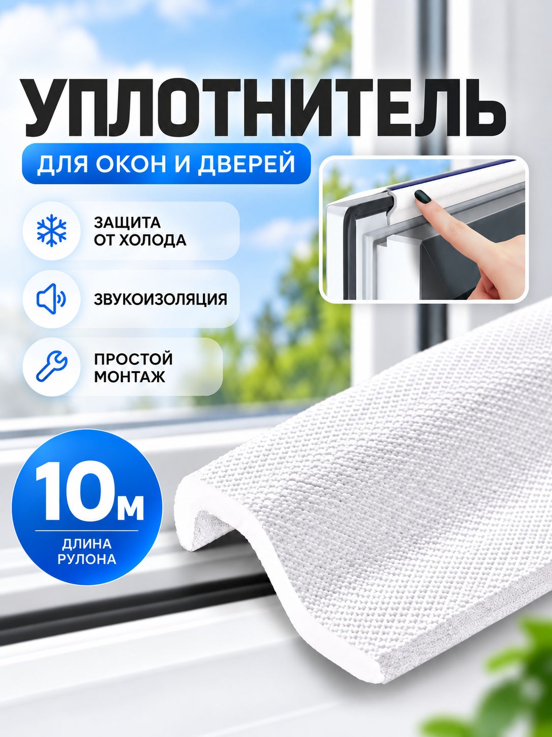 Уплотнитель для окон и дверей пластиковых пвх 10 метров белый