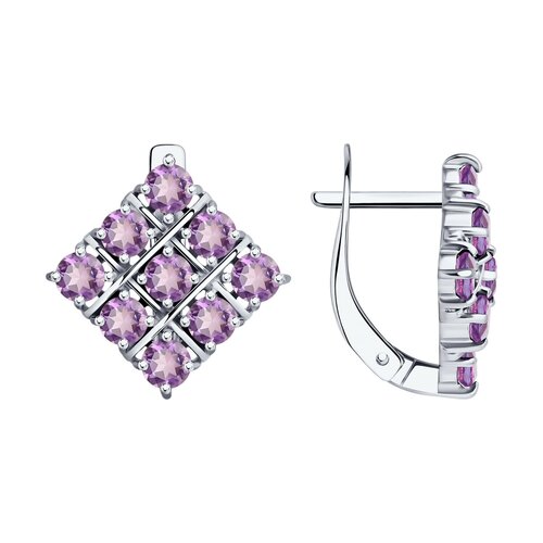 фото Серьги diamant online, серебро, 925 проба, родирование, аметист, длина 1.6 см, , фиолетовый