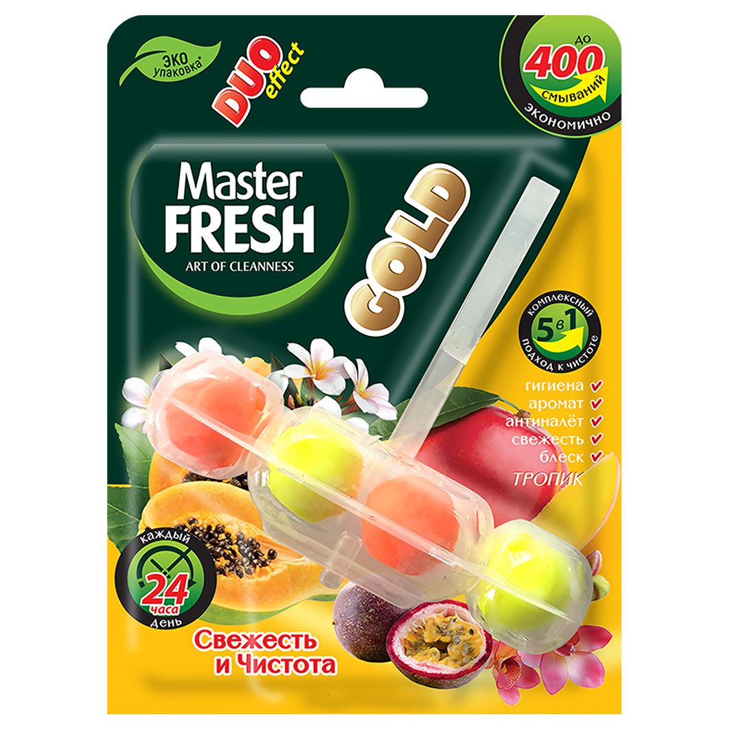 Master Fresh Освежитель для унитаза, Туалетный блок для унитаза Gold 5в1 "Тропик" 1шт