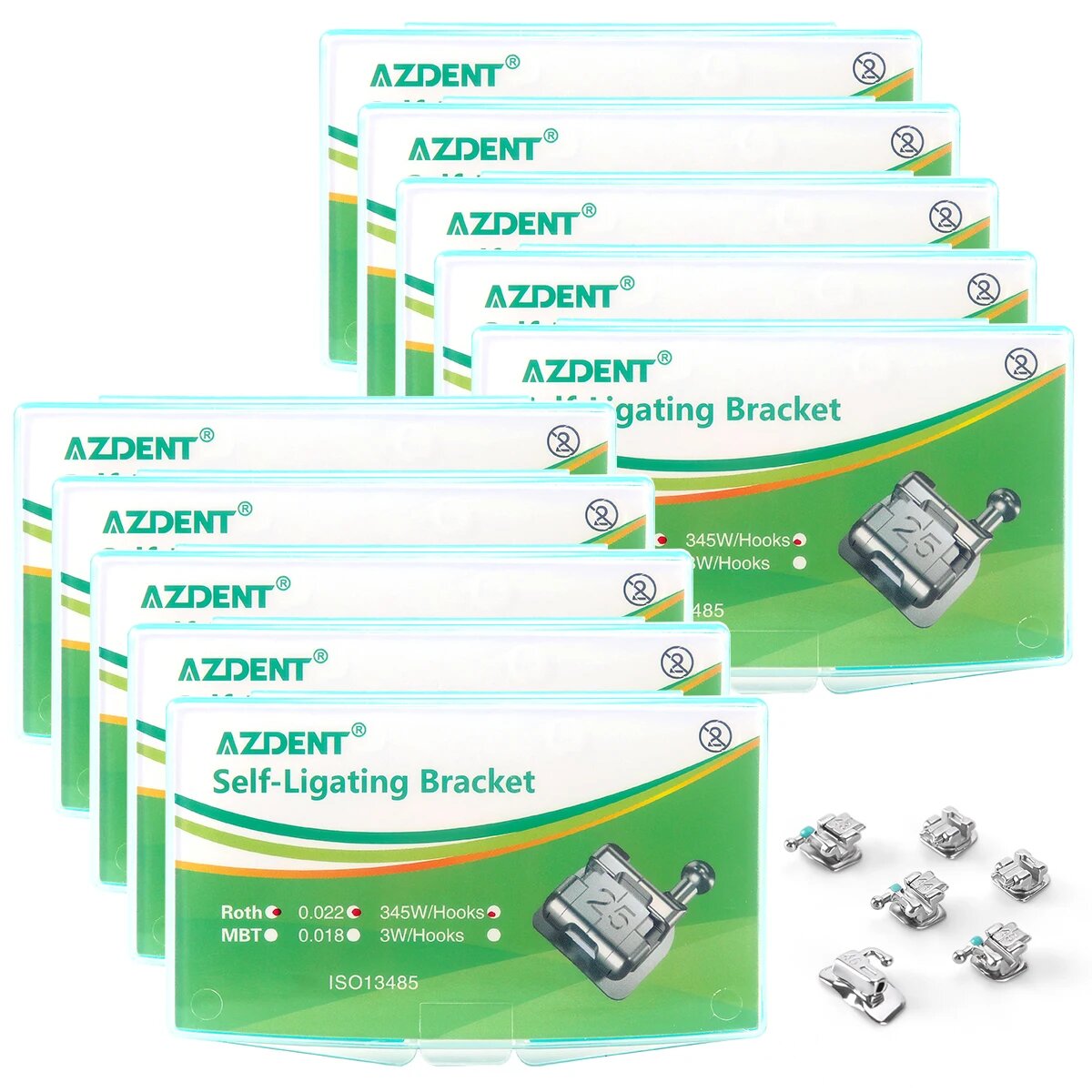 Ортодонтические брекеты AZDENT, металлические, самолигирующие, 10 коробок Mini Roth.022 HK 345