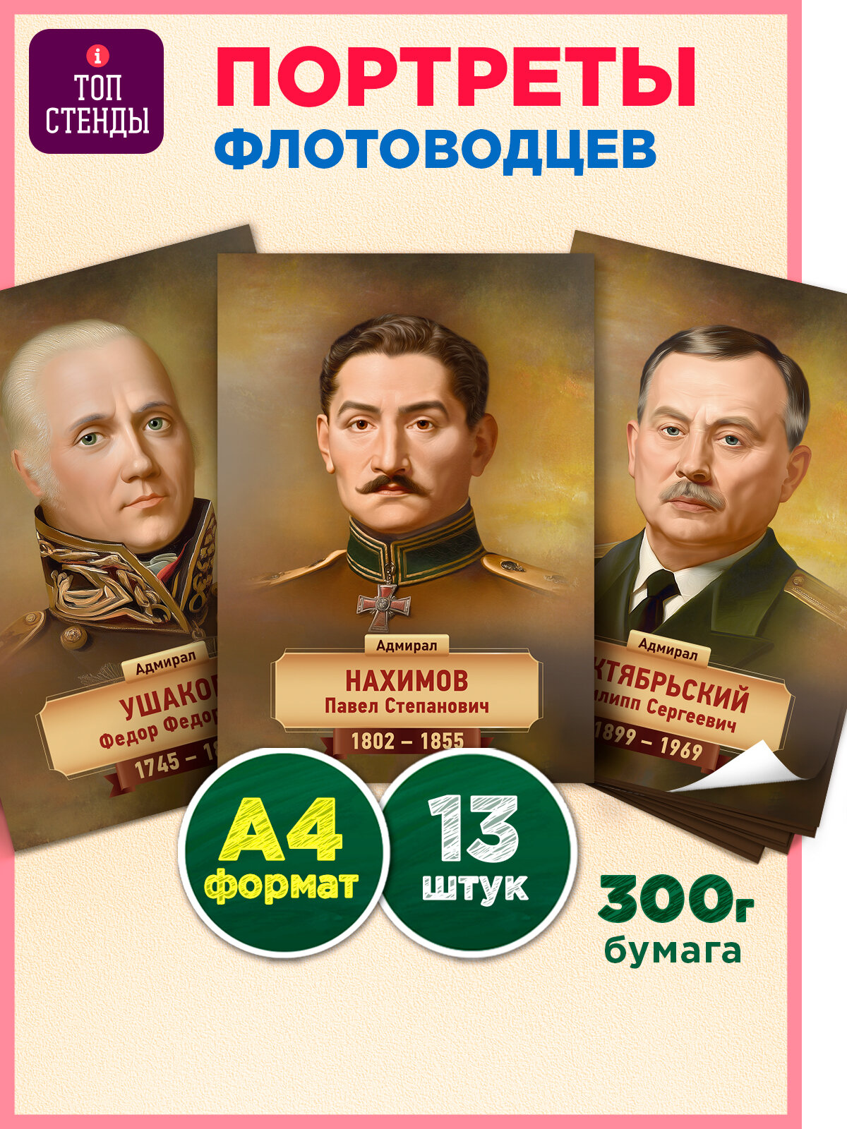 Топфотофон Плакаты в кабинет истории Великие Флотоводцы России А4 13 шт