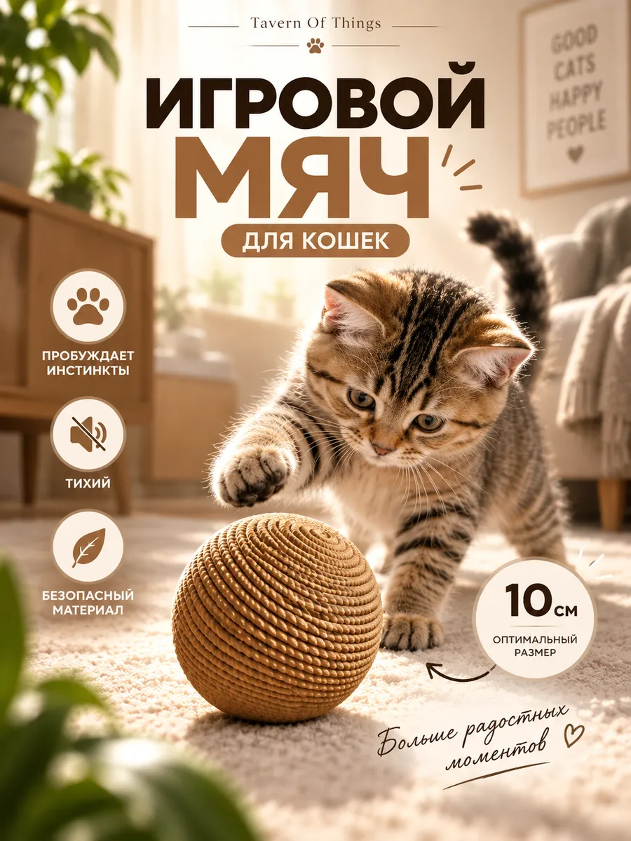 Игровой мяч для кошек из гофрокартона 10 см, игрушка для кошек