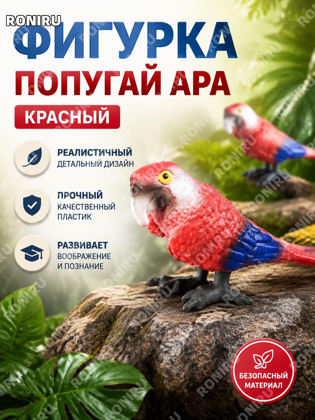 Игрушка-птица 3690 красный ара модель декоративная фигурка попугай из пластика для дома офиса и витрины интерьерная