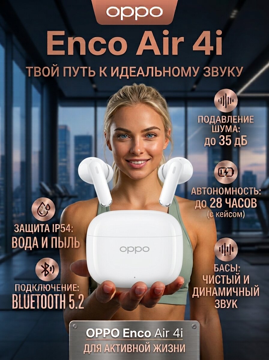 Наушники OPPO Enco Air4i Белый, беспроводные, ANC, защита IP55