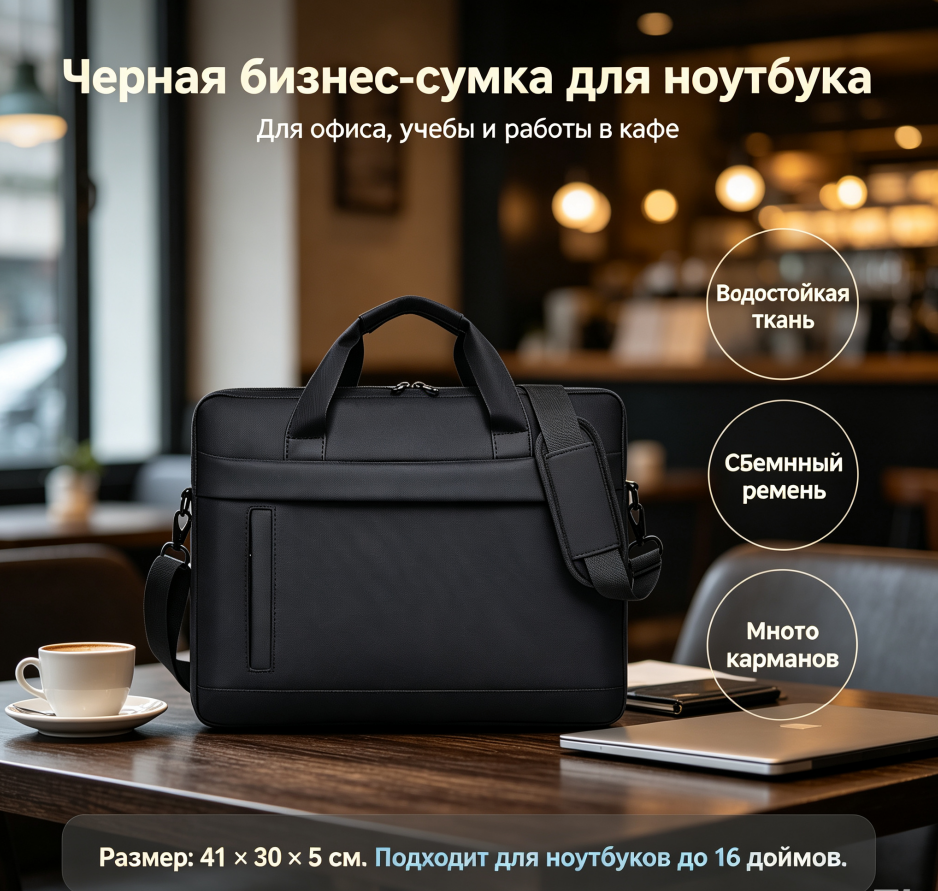 13-15.6 дюйма. Деловая сумка для ноутбука, водонепроницаемая портативная сумка через плечо, офисный портфель для