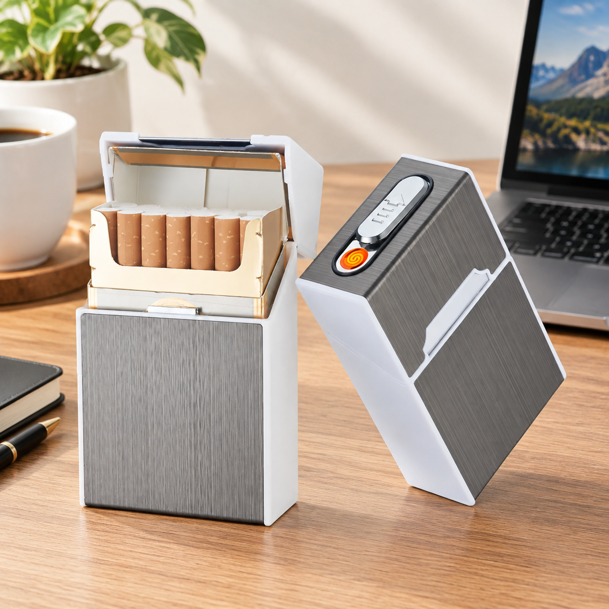 Портсигар металлический с USB зажигалкой, на магните, цвет серебро, 10х6х3 см, FatCat (Цвет товара: серебристый; Объем: 0.18 л)