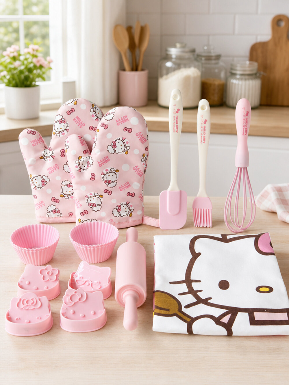 Набор для выпечки Hello Kitty: розовые силиконовые формы, кухонные инструменты и аксессуары