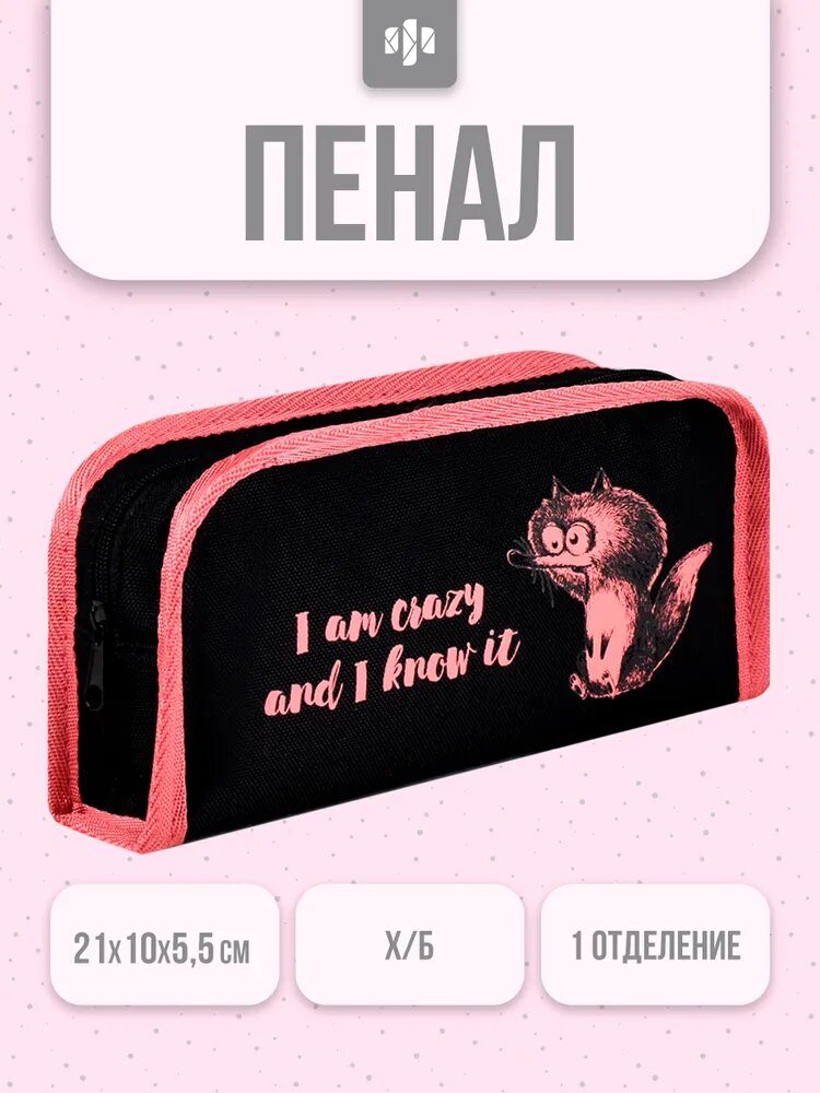 Пенал школьный девочке, мальчику "крэйзи белка", без наполнения, 21x10x5.5 см, хлопчатобумажная ткань, молния.