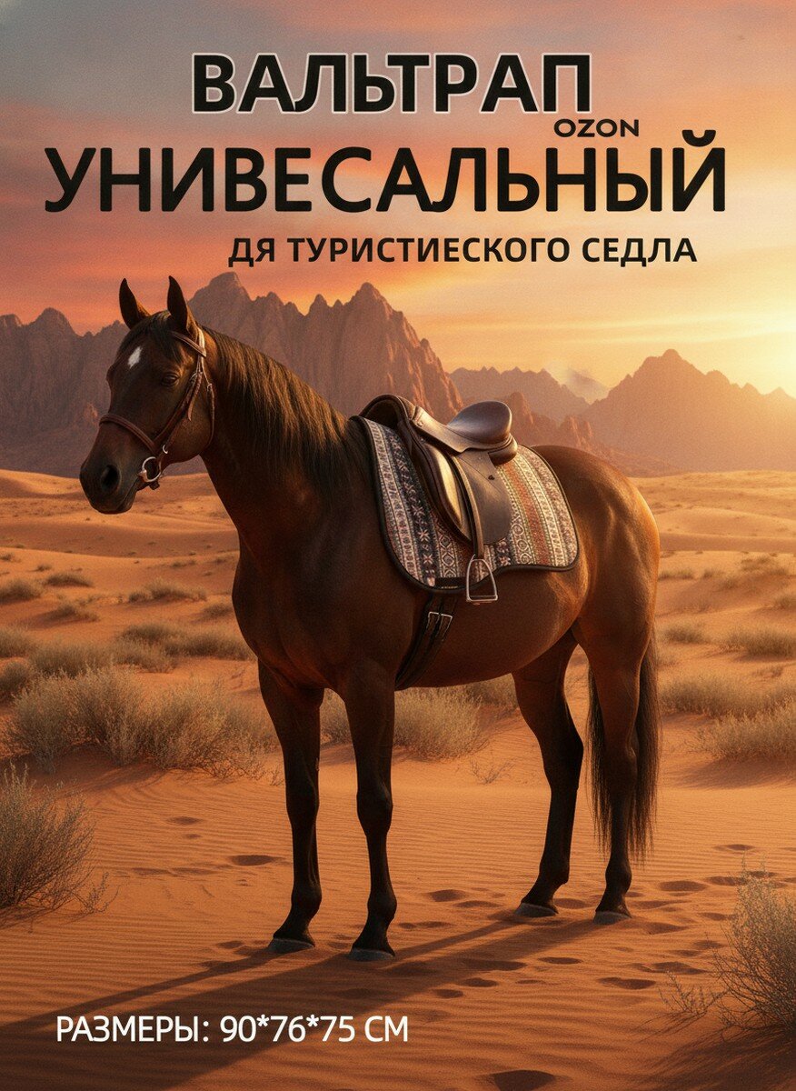 Вальтрап универсальный под туристическое седло, зеленый, с этническим узором, размер Full, искусственная овечья шерсть