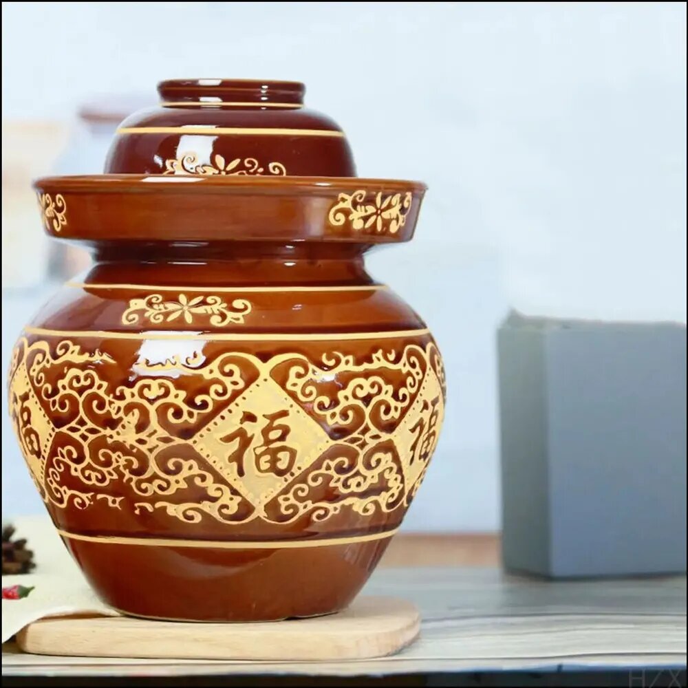 Кадка для засолки и маринования, коричневая керамическая ёмкость с крышкой