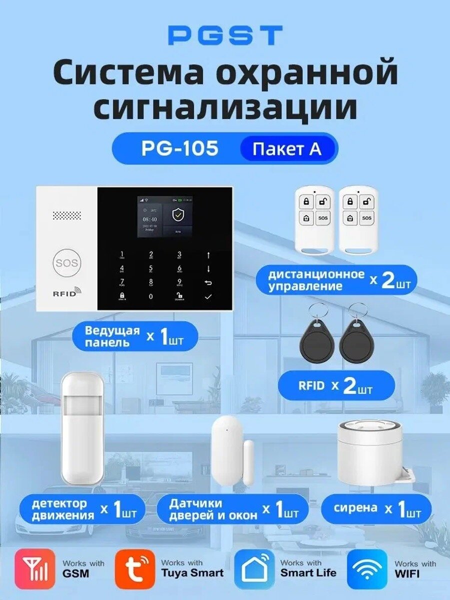 Умная система сигнализации Tuya GSM оxрана дома удаленное управление мгновенное оповещение