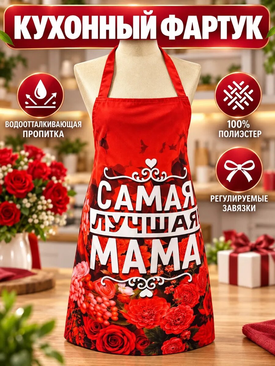 Фартук полиэстер для дома кухонный для кухни для готовки, размер 60x75