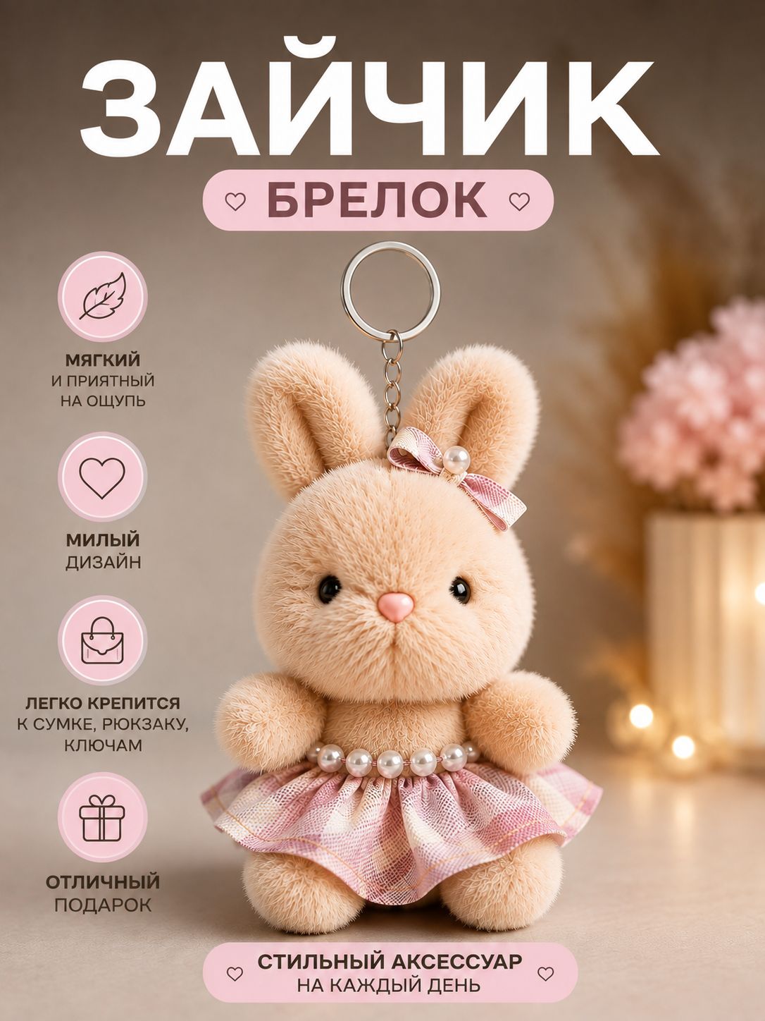 Зайчик мягкий брелок