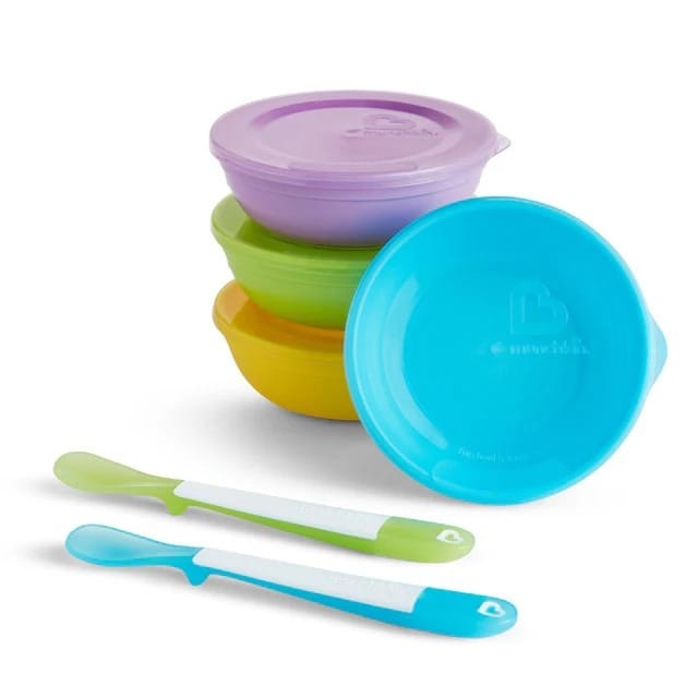 Миска Munchkin Love-a-Bowls набор мисочек с крышками и мягкими ложечками для детей, 236 мл