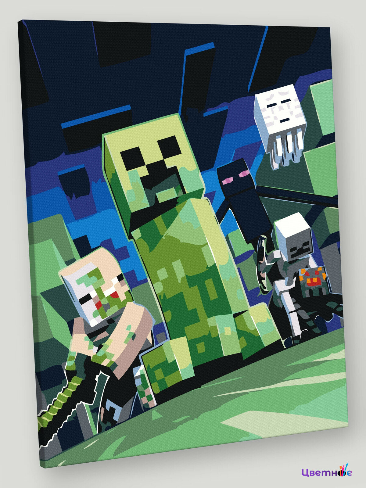 Картина по номерам на холсте с подрамником "Игра Майнкрафт Minecraft: Крипер, мобы" 40x50 см, Герои Детские
