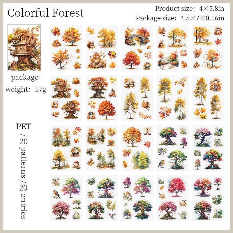 Набор из 20 стикеров для блокнотов в ретро стиле B Colourful Forest