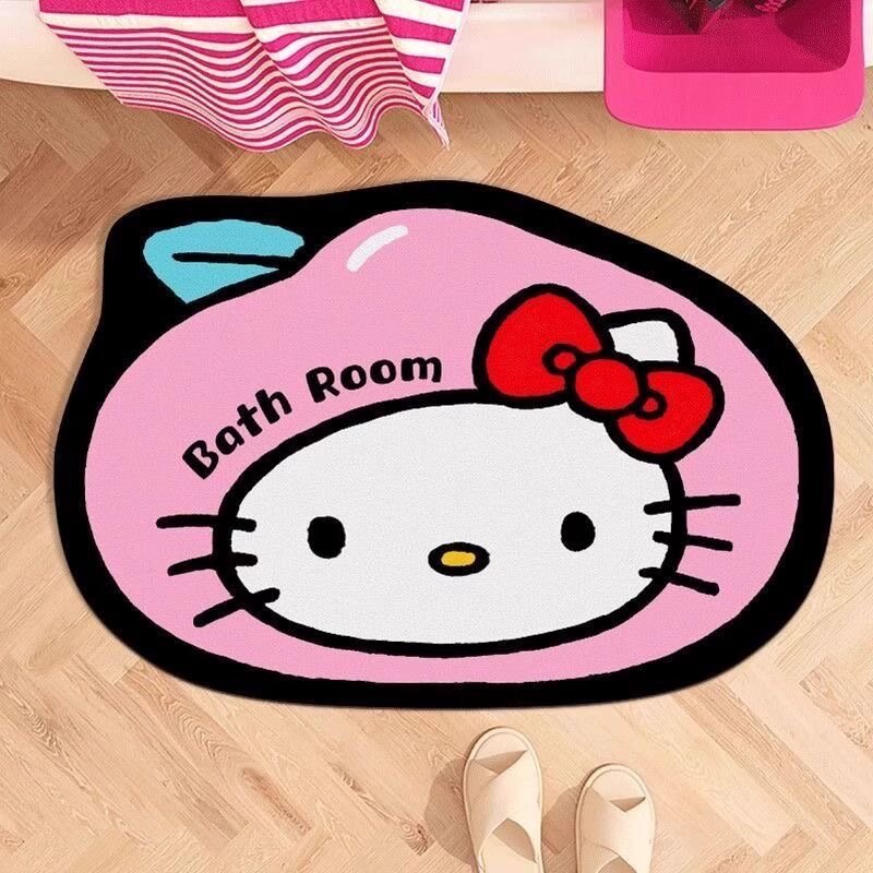 Коврик для ванной с рисунком Персиковый Hello Kitty из диатомитовой глины 50x80см, впитывающий воду и нескользящий,