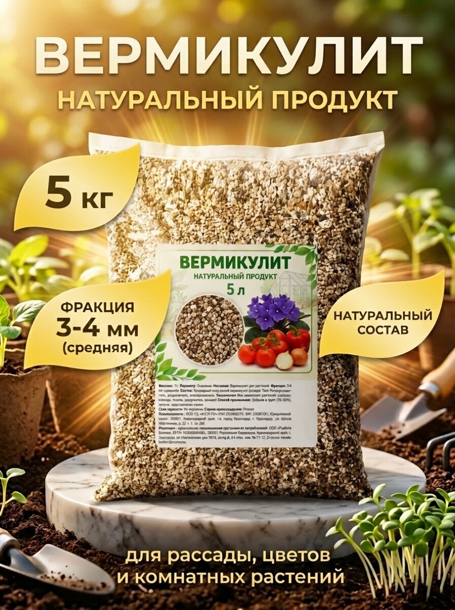 Субстрат для растений "Вермикулит", почвоулучшитель, для орхидей и комнатных растений, 5л