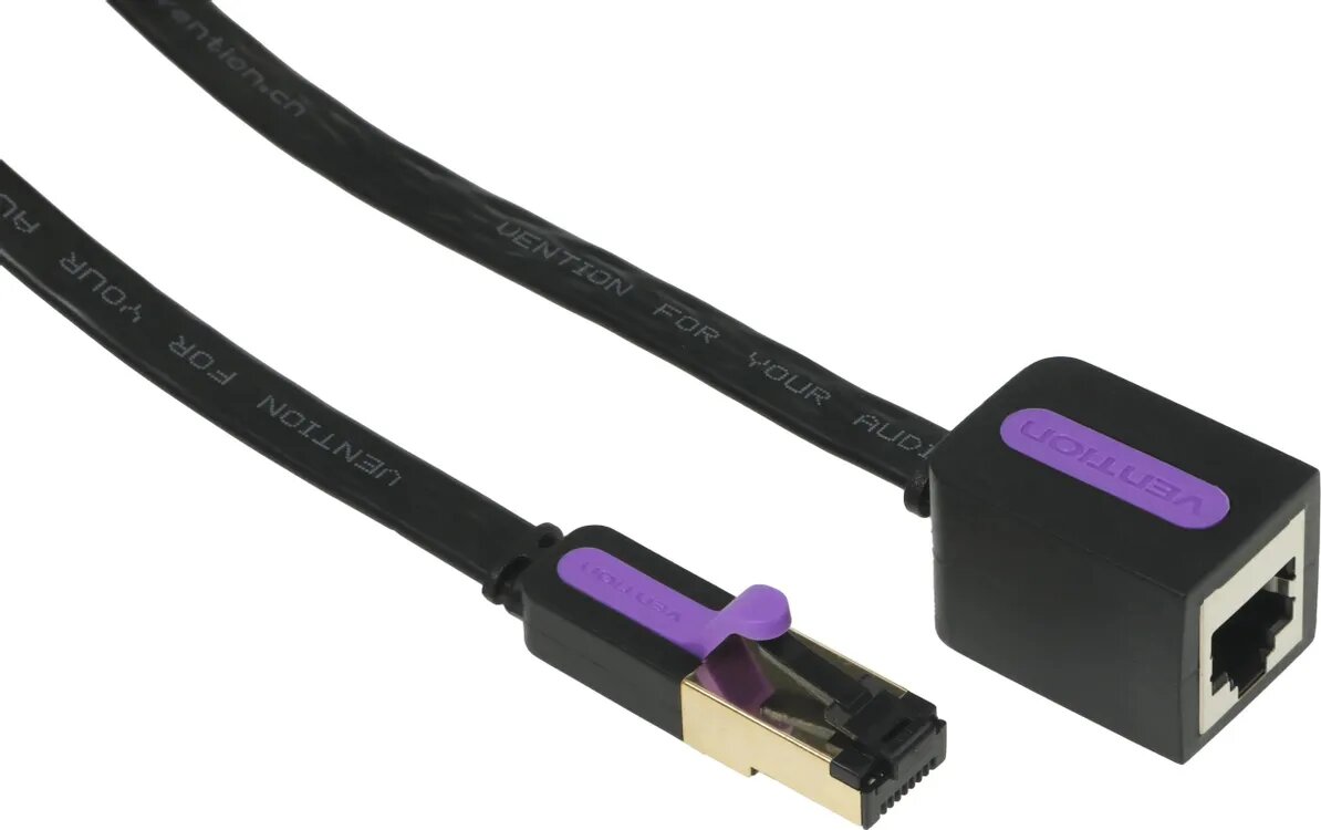 Патч-корд VENTION ICBBF STP, кат.7, 1м, 4 пары, 30AWG, медь бескислородная, многожильный, черный, плоский (flat)