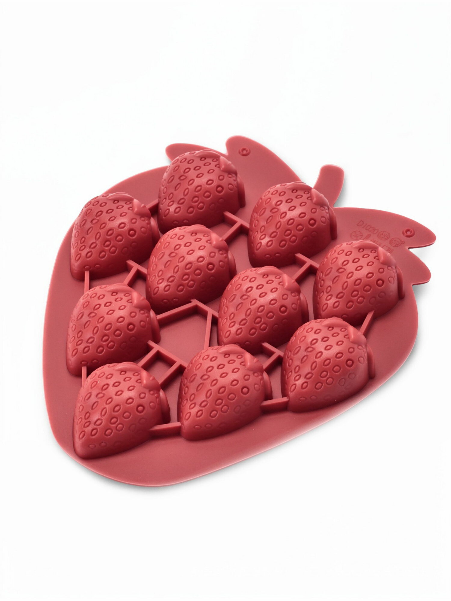 Форма для выпечки и шоколада "Клубника", 10 ячеек, 16x19.5x3 см, силикон, бордовая