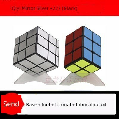 Qiyi Зеркальный куб 3x3 Профессиональная гладкая головоломка Серебристый + 223 Черный вариант