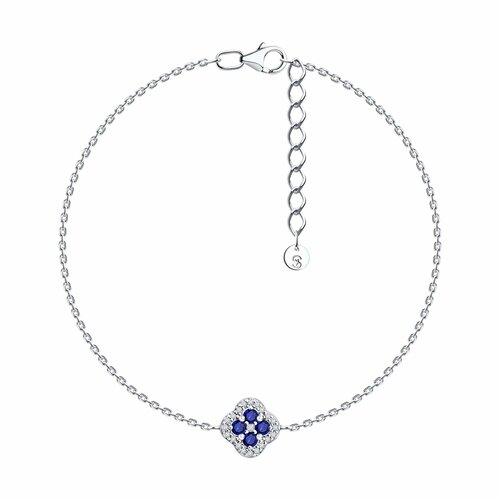фото Браслет diamant online, серебро, 925 проба, родирование, сапфир, фианит, длина 17 см., темно-синий