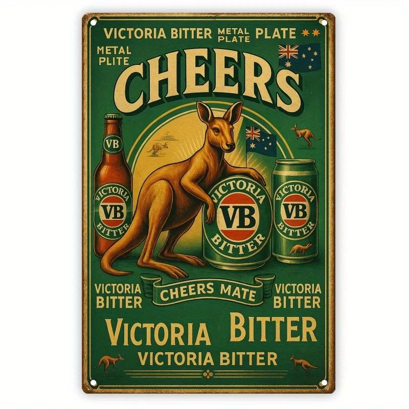 Винтажная металлическая табличка с логотипом пива Victoria Bitter - железное настенное украшение с изображением кенгуру и логотипом VB, ретро-декор для паба, мужской берлоги, баров, улицы.