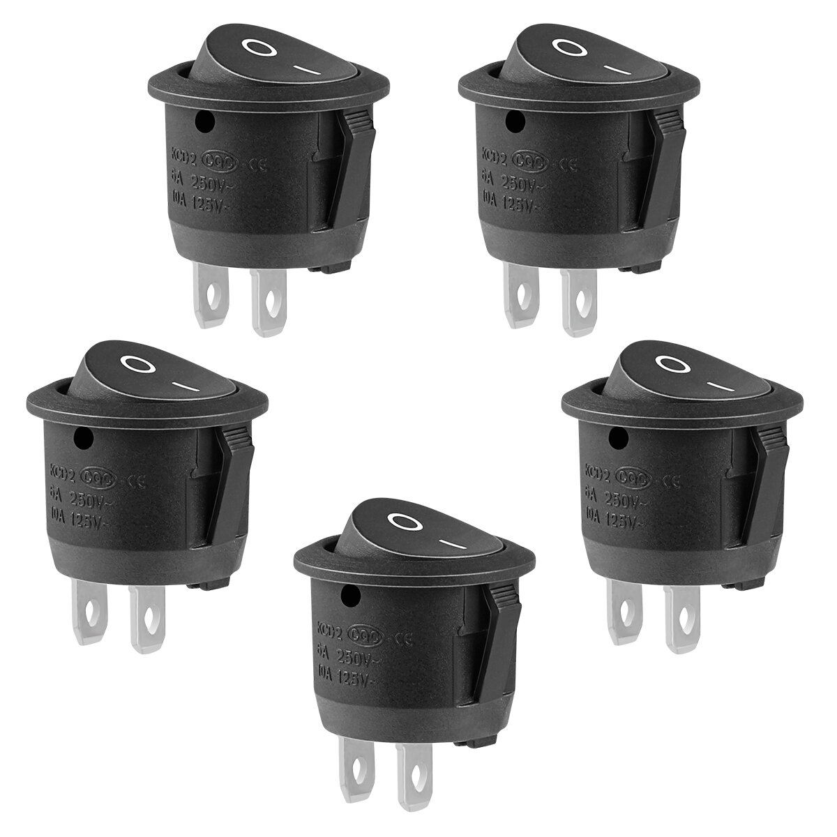 Winomo 5 Штук Круглые Переключатели С Фиксацией Для Авто/Лодок 10A/125V 6A/250V Цвет Черный