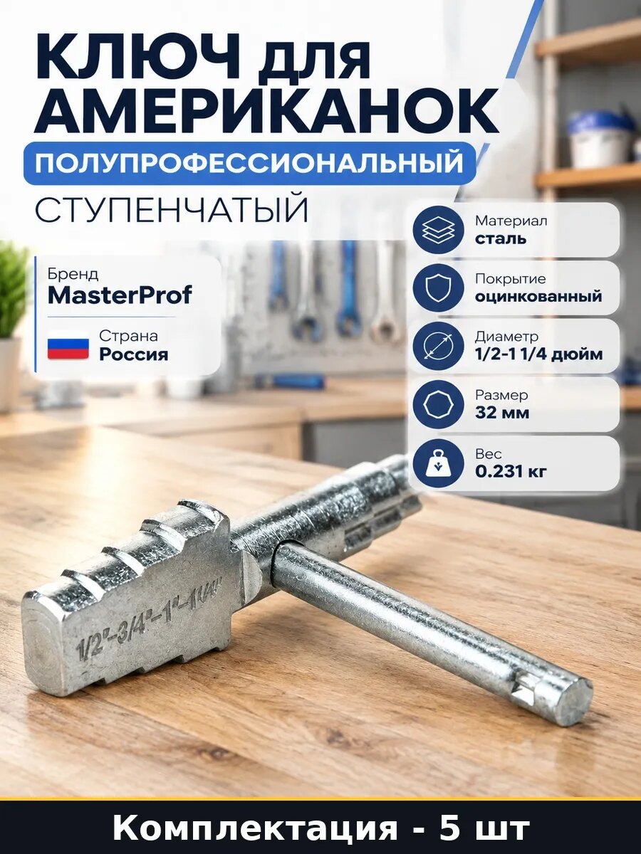 Набор 5 шт Ключ для американок и радиаторов 1/2 3/4 1 1.1/4