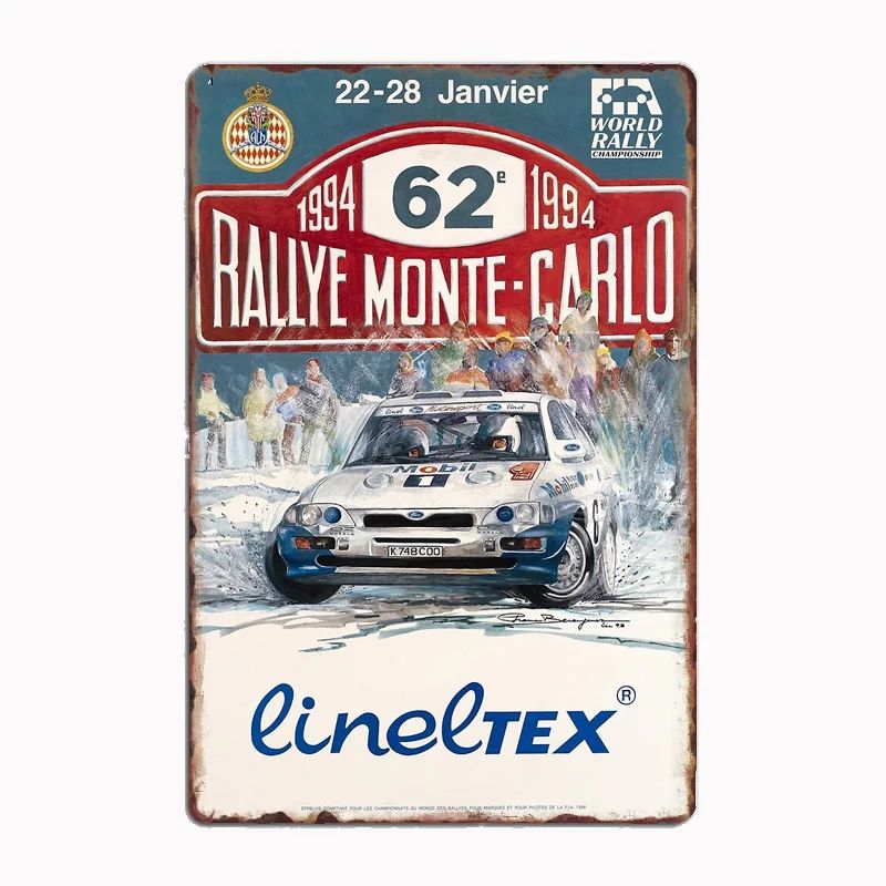 Металлическая табличка HD 1994 Rallye Monte-Carlo, винтажный ретро-постер, классический декор для стен в стиле Чемпионата мира по ралли, для мужской берлоги или гаража.