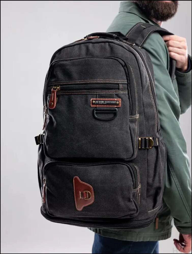 Рюкзак мужской городской, 50 л, 60x37x20 см, Оксфорд, Черный кварц