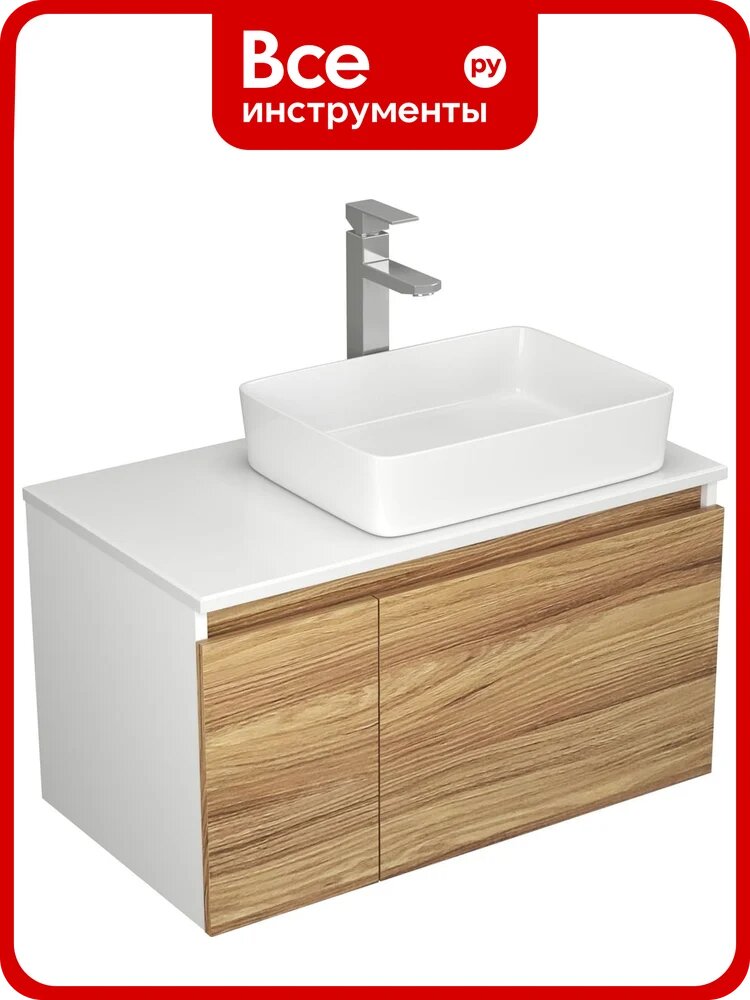 Комплект для ванной Bauedge 3 предмета (тумба Bau Dream Blackwood 80, раковина BAU Hotel 48x37, смеситель для раковины высокий Hotel Still, нержавеющая сталь) BD1567