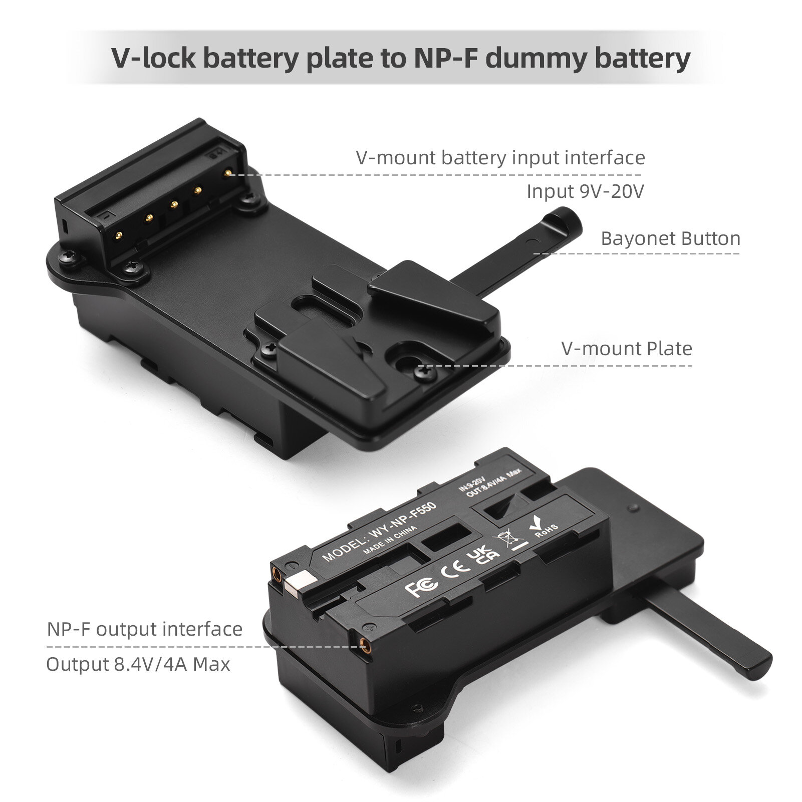 Адаптер V-mount с муляжом аккумулятора NP-F и встроенным чипом декодирования, выход 8,4 В/4 А, Sony HVR-Z1C
